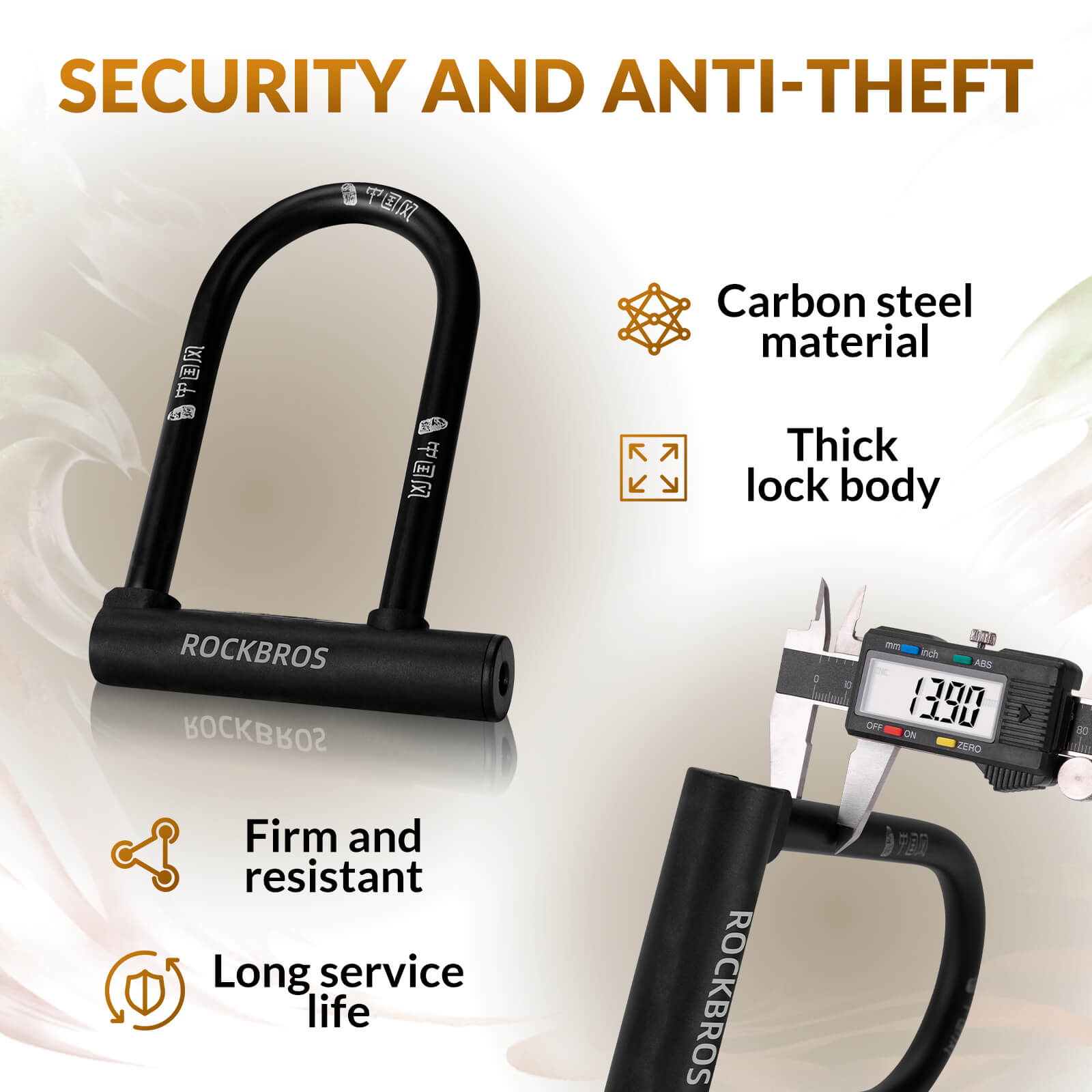 ROCKBROS U-lock bike and e-bike security lock made from carbon steel