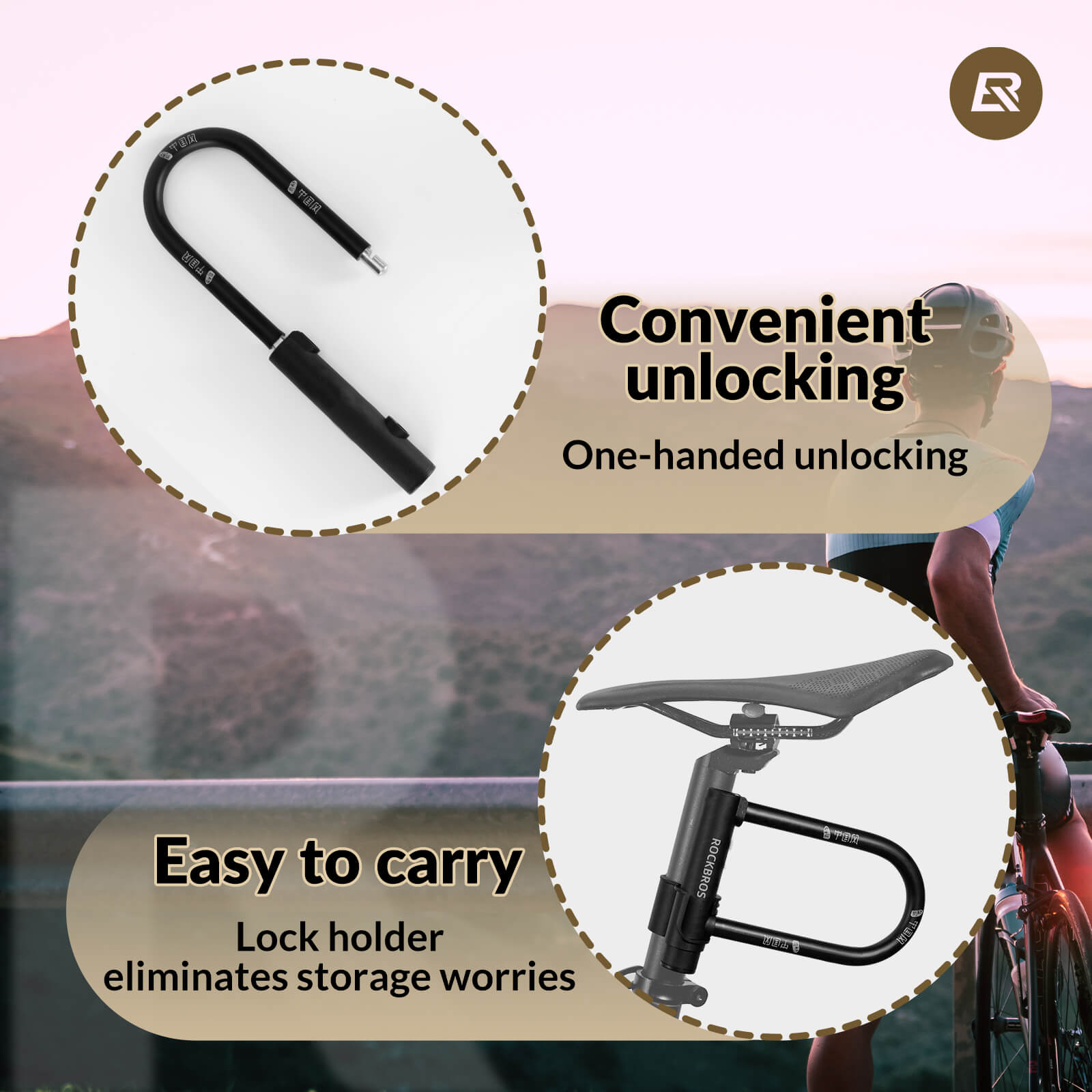 ROCKBROS U-lock bike and e-bike security lock made from carbon steel