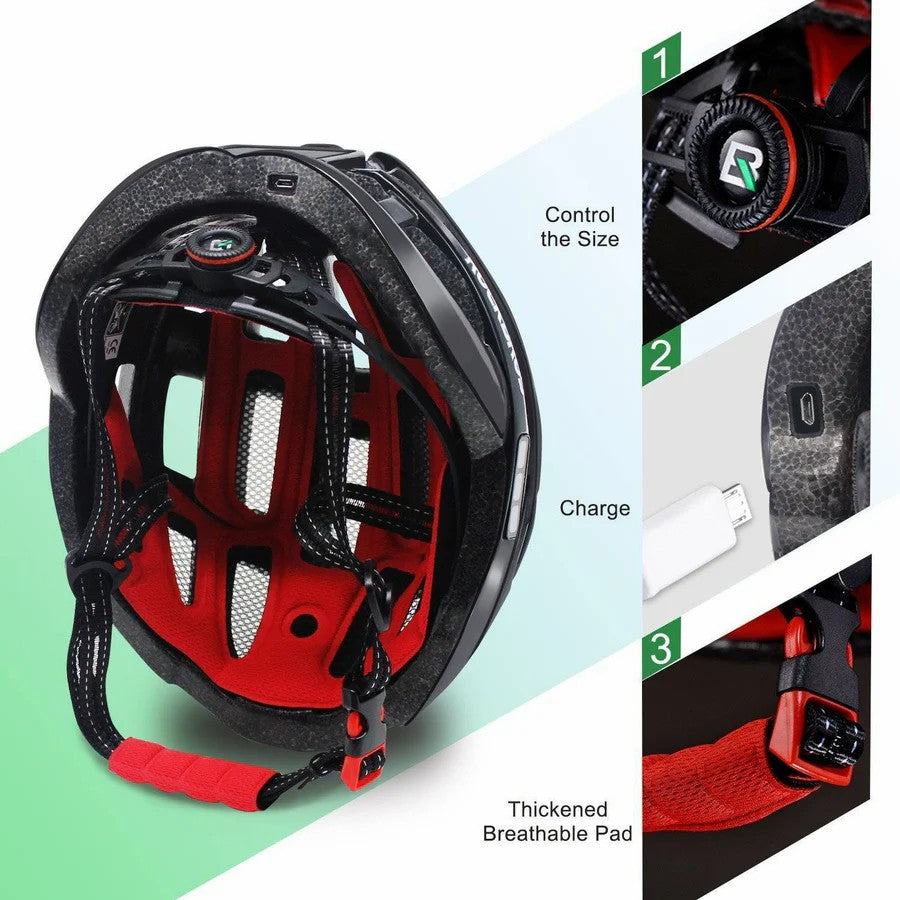 ROCKBROS ultra light smart bike helmet with LED safety light