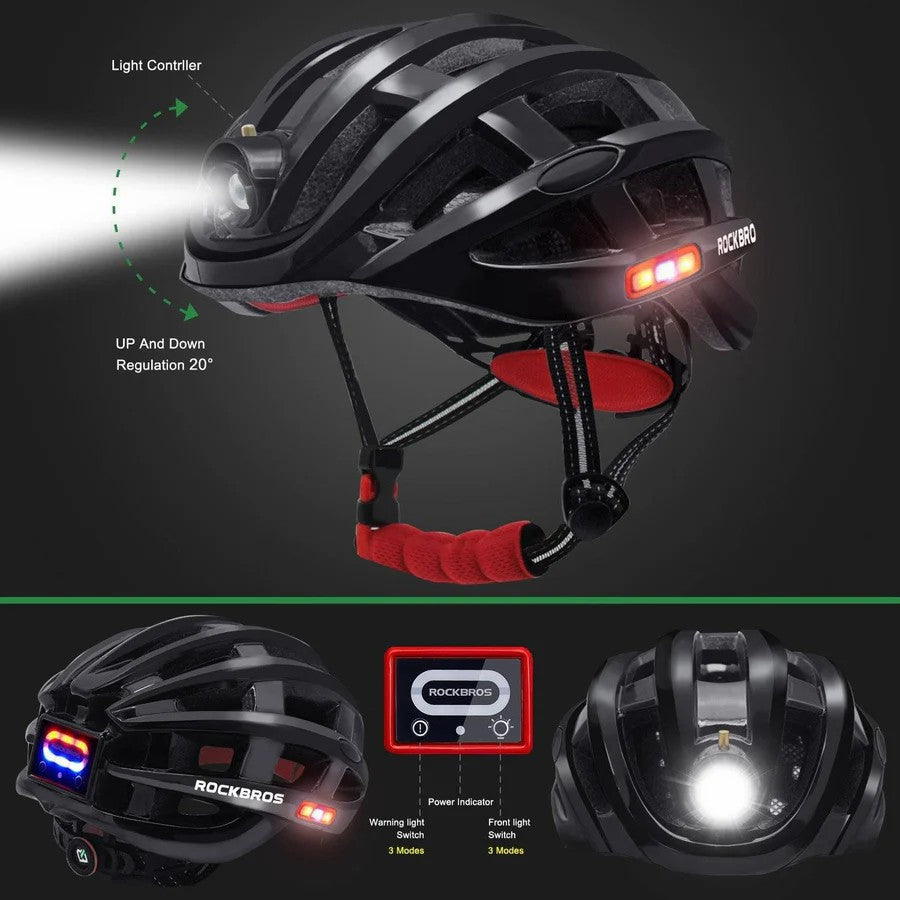 ROCKBROS ultra light smart bike helmet with LED safety light