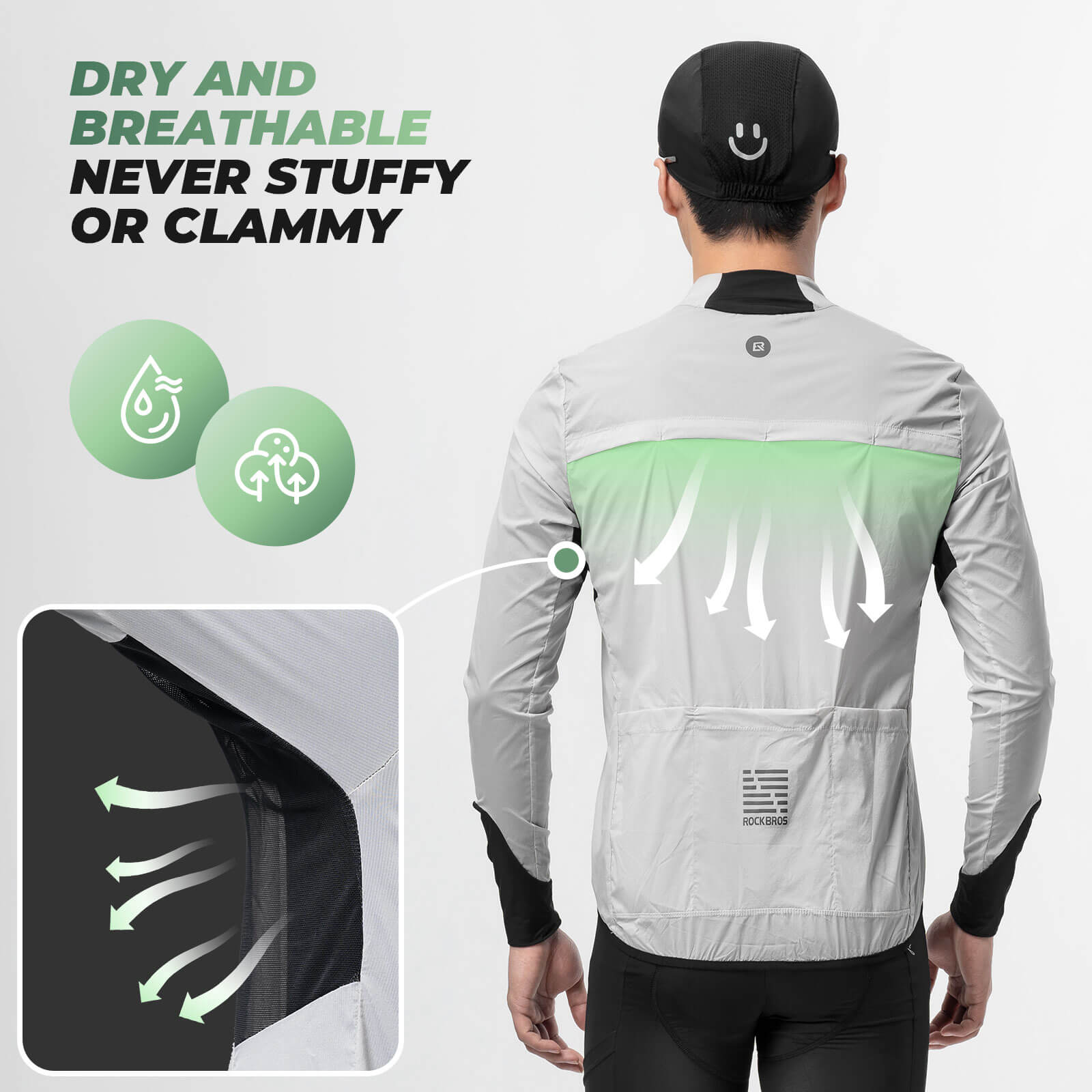 ROCKBROS Cycling Windbreaker Jacket with Shark-Gill Vent and Breathable Mesh