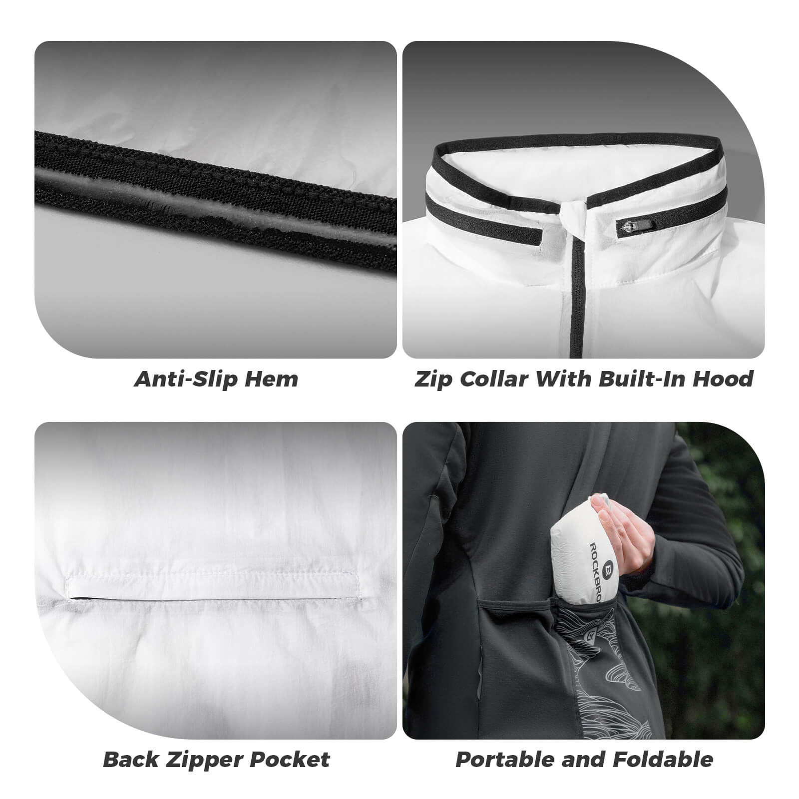 ROCKBROS Foldable Glow Cycling Jacket packable bike windbreaker fits in pocket for portable storage