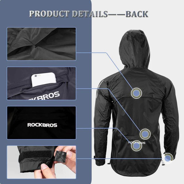 ROCKBROS unisex waterproof and windproof cycling jacket with breathable vents, reflective elements