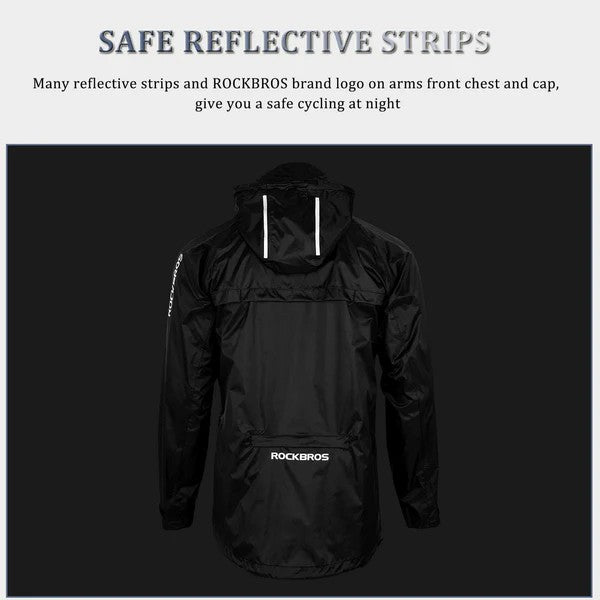 ROCKBROS unisex waterproof and windproof cycling jacket with breathable vents, reflective elements