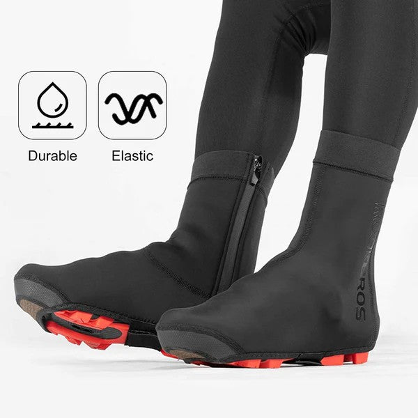 ROCKBROS warm cycling shoe covers, water-resistant and windproof, fleece-lined for comfort