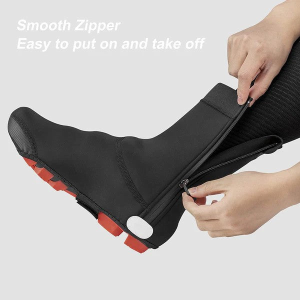 ROCKBROS warm cycling shoe covers, water-resistant and windproof, fleece-lined for comfort