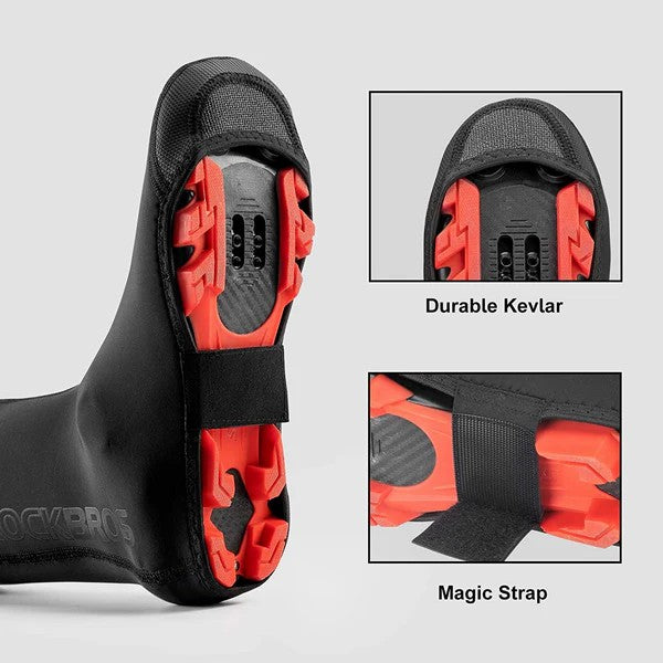 ROCKBROS warm cycling shoe covers, water-resistant and windproof, fleece-lined for comfort