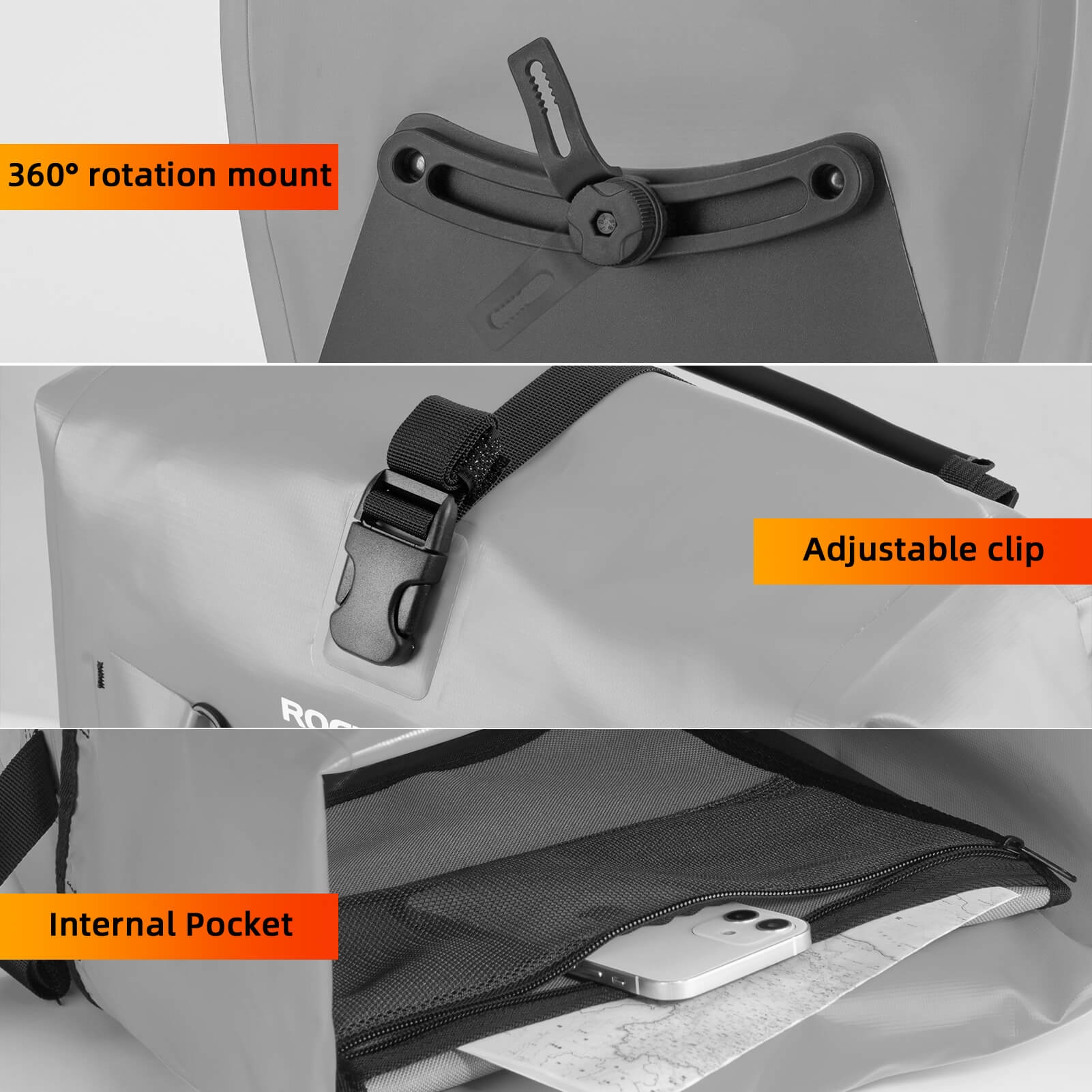 ROCKBROS waterproof cycling pannier bag with reflective logo
#Color_Gray