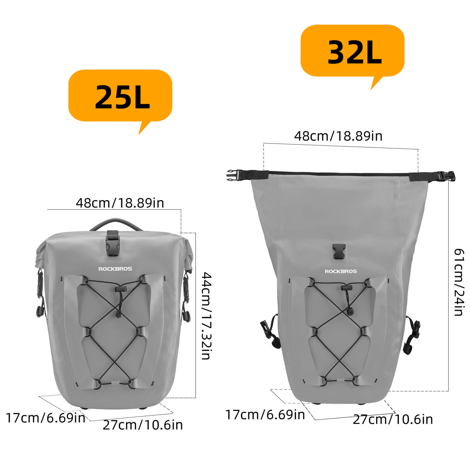 ROCKBROS waterproof cycling pannier bag with reflective logo
#Color_Gray