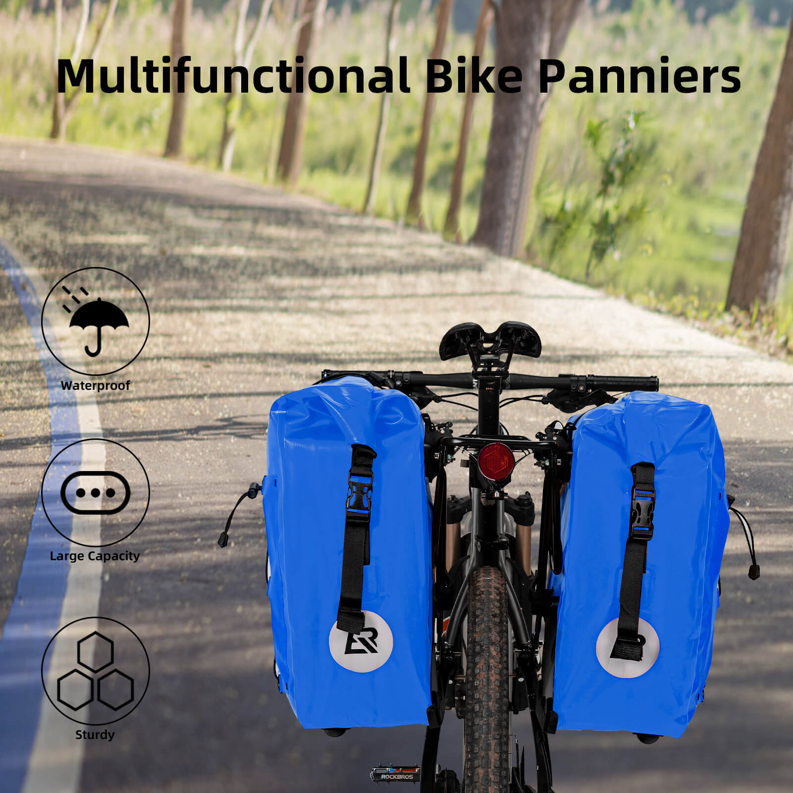 ROCKBROS waterproof cycling pannier bag with reflective logo
#Color_Blue
