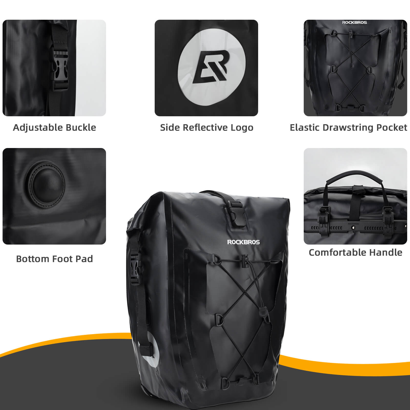 ROCKBROS waterproof cycling pannier bag with reflective logo
#Color_Black