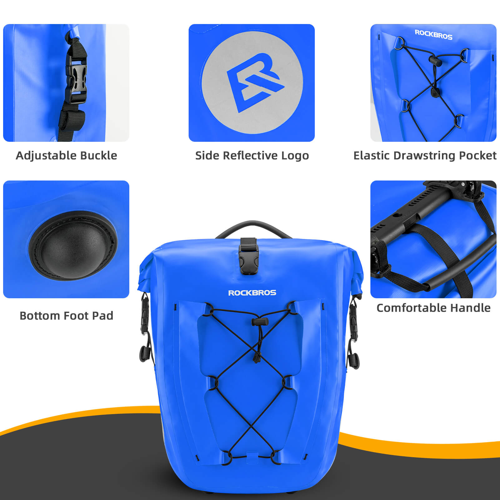 ROCKBROS waterproof cycling pannier bag with reflective logo
#Color_Blue