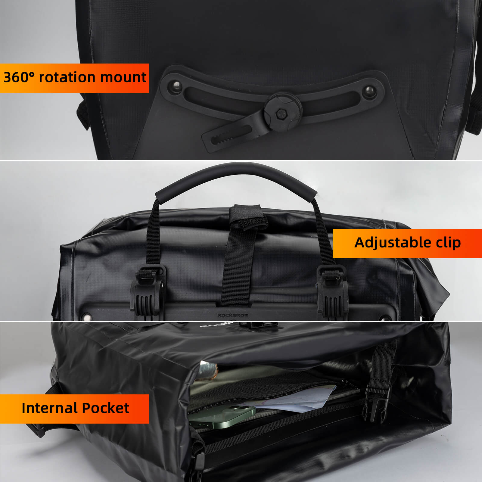 ROCKBROS waterproof cycling pannier bag with reflective logo
#Color_Black
