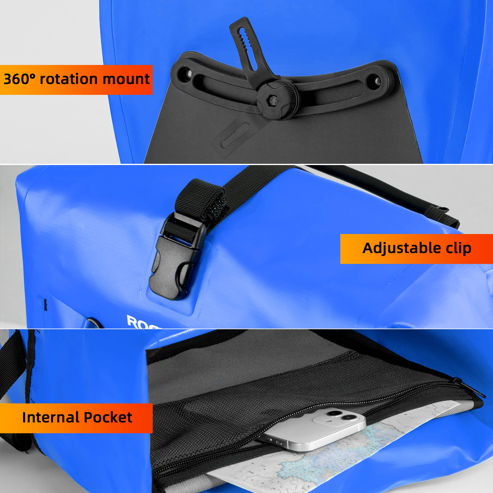 ROCKBROS waterproof cycling pannier bag with reflective logo
#Color_Blue