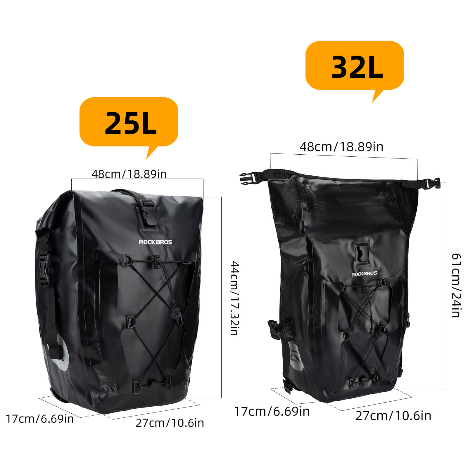ROCKBROS waterproof cycling pannier bag with reflective logo
#Color_Black