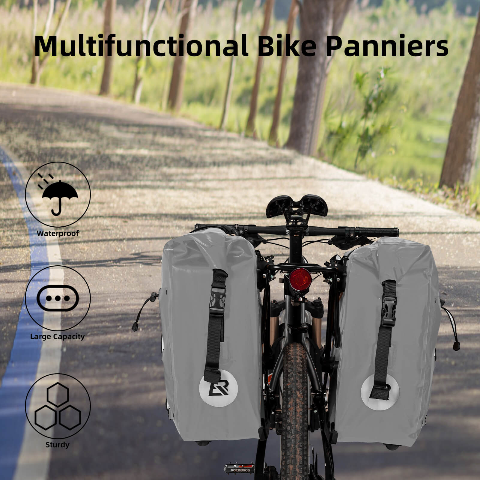 ROCKBROS waterproof cycling pannier bag with reflective logo
#Color_Gray