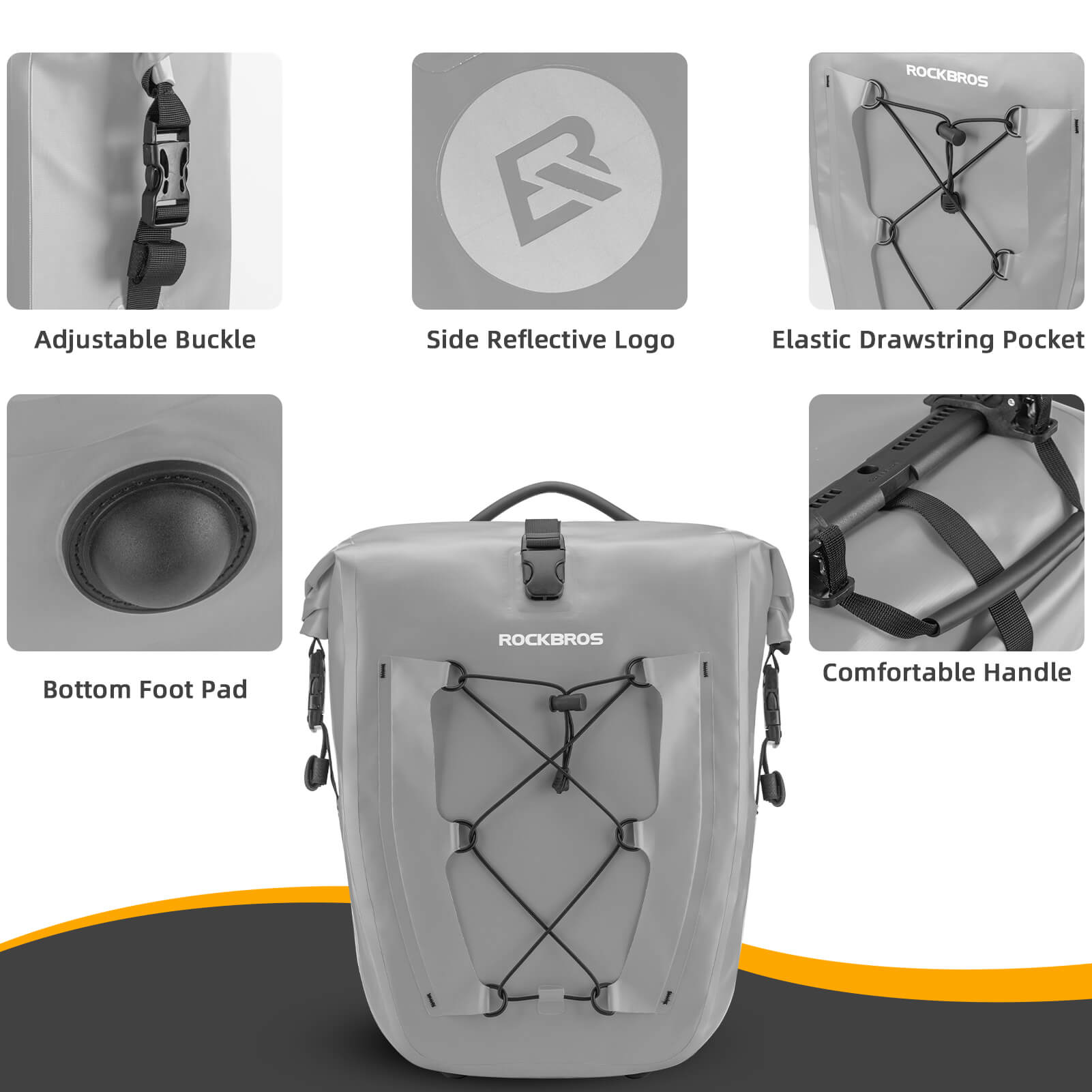ROCKBROS waterproof cycling pannier bag with reflective logo
#Color_Gray