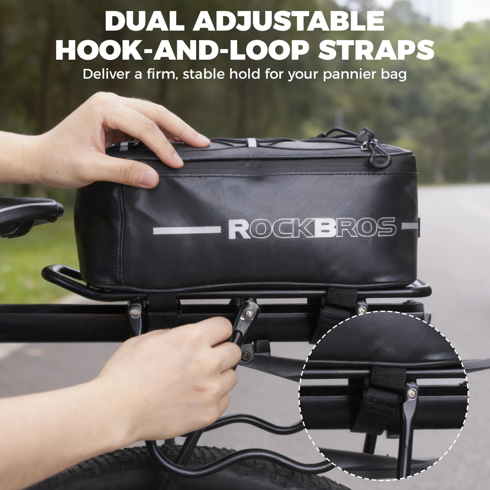 ROCKBROS waterproof bike rear trunk bag with rain cover and reflective stripes