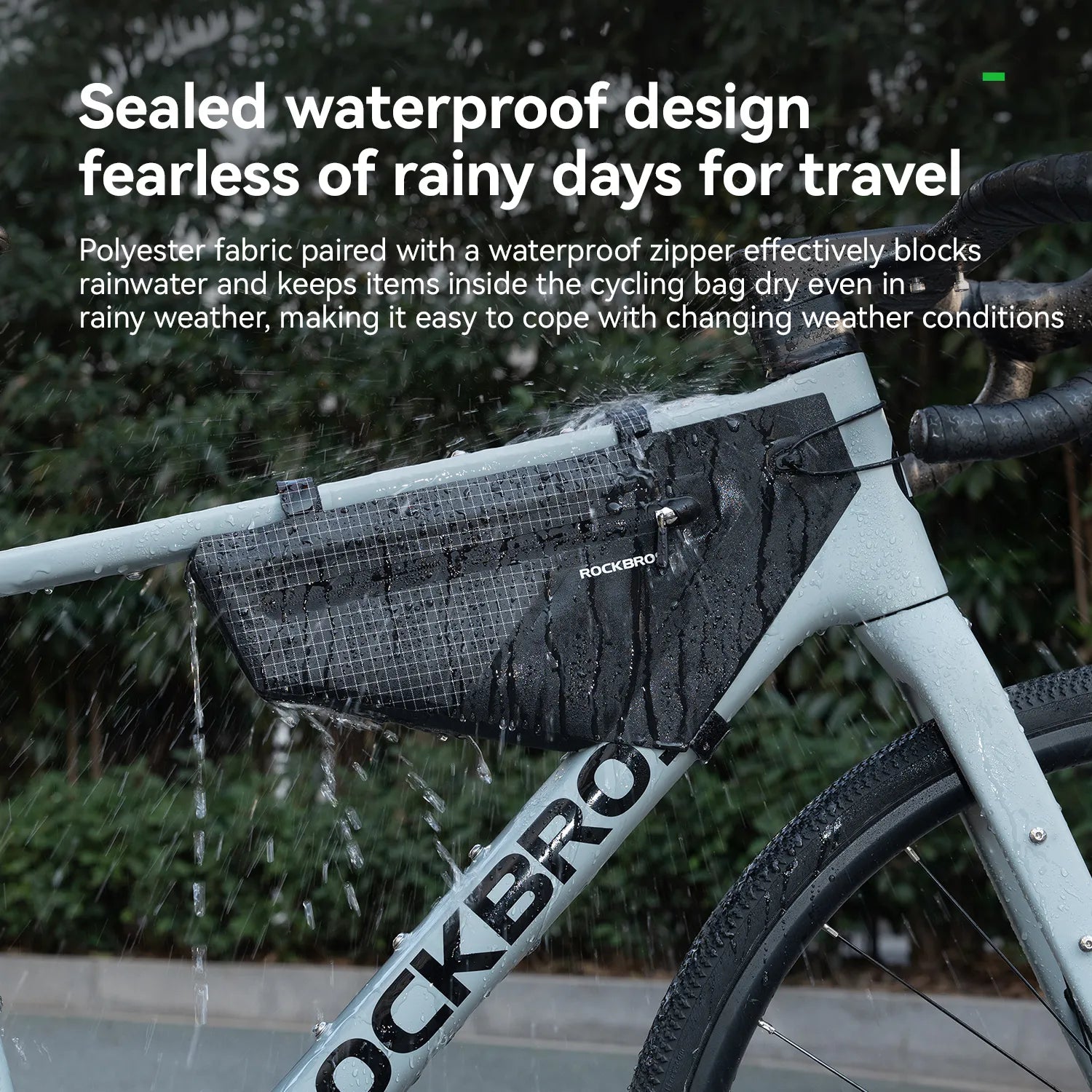 Fully waterproof cycling frame bag with seamless welded construction for all-weather riding