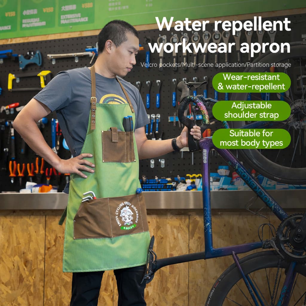 ROCKBROS waterproof work apron with multi-pocket storage for bicycle repair workshop