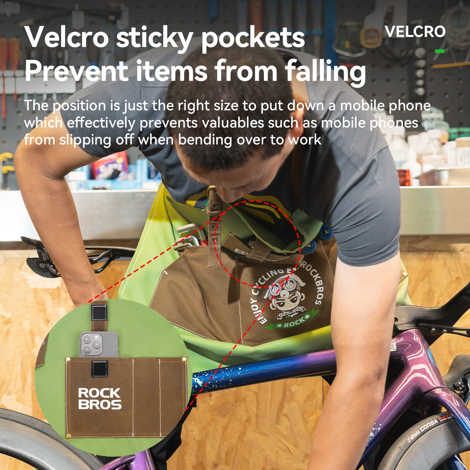 ROCKBROS waterproof work apron with multi-pocket storage for bicycle repair workshop
