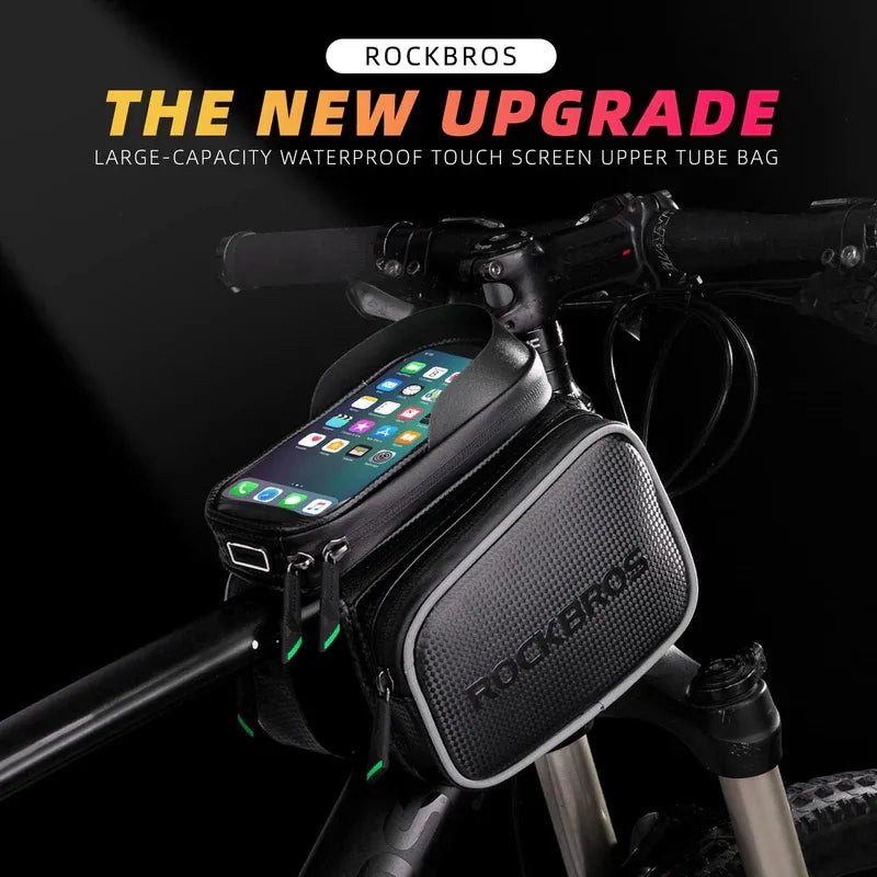 ROCKBROS waterproof bike top tube bag with phone holder for 6.2 inch smartphones
