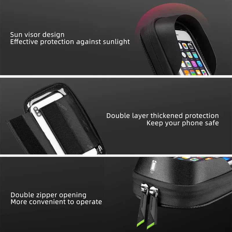 ROCKBROS waterproof bike top tube bag with phone holder for 6.2 inch smartphones