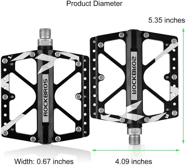 ROCKBROS Wide Aluminum Alloy MTB Pedals with Anti-Slip Pins, Sealed Bearings, and 9/16 Inch Spindle