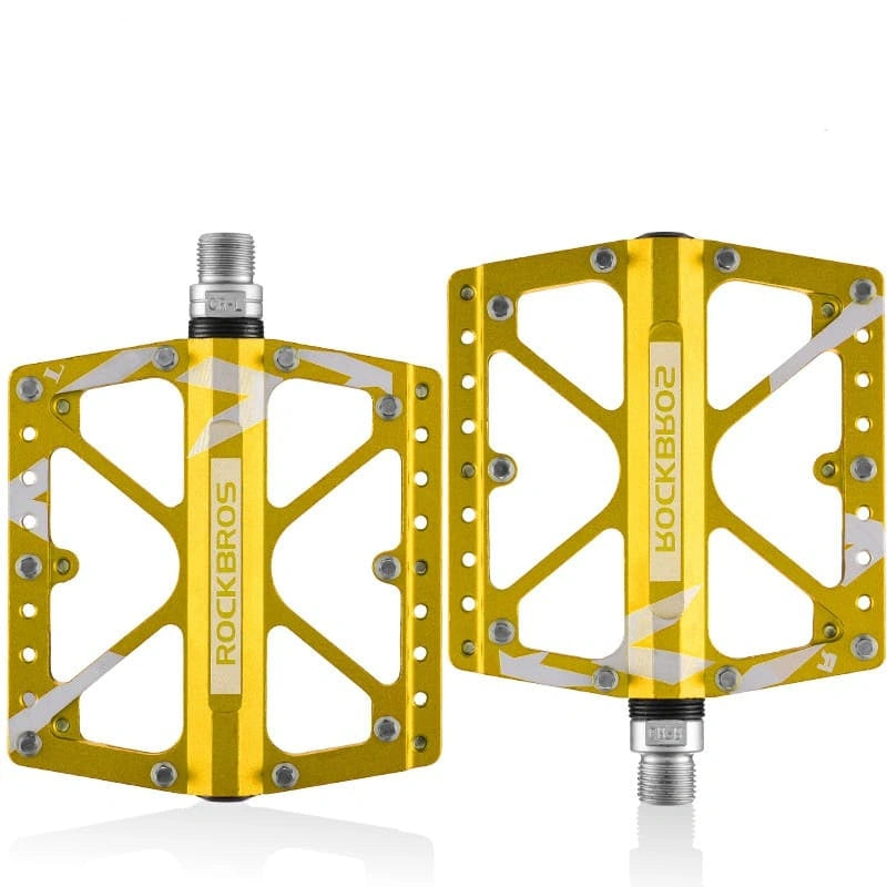 ROCKBROS Wide Aluminum Alloy MTB Pedals with Anti-Slip Pins, Sealed Bearings, and 9/16 Inch Spindle
#Color_Gold