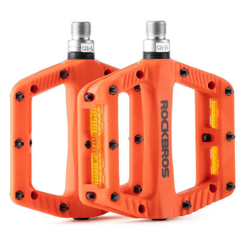 ROCKBROS wide nylon flat bike pedals with anti-slip grip and sealed bearings for MTB cycling
#Color_Orange