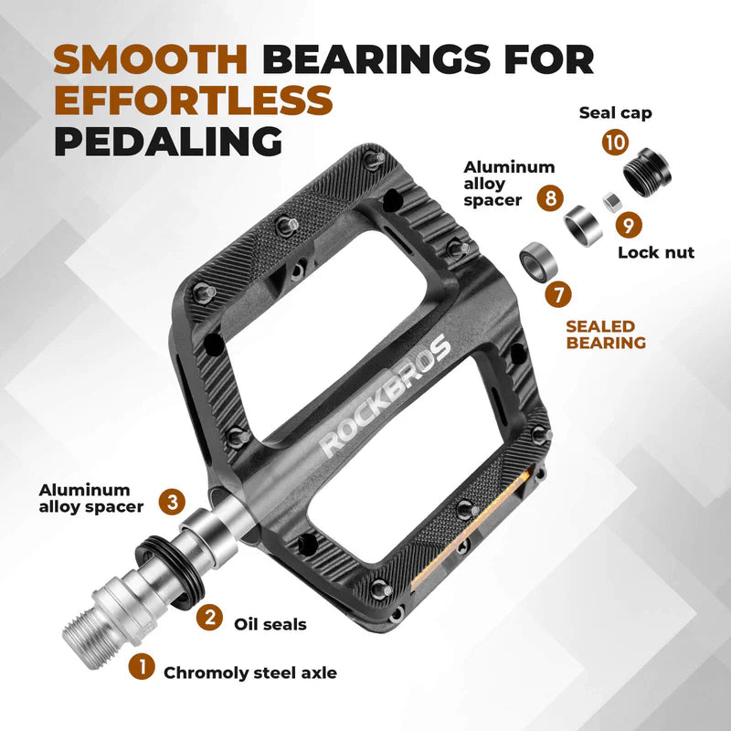 ROCKBROS wide nylon flat bike pedals with anti-slip grip and sealed bearings for MTB cycling
