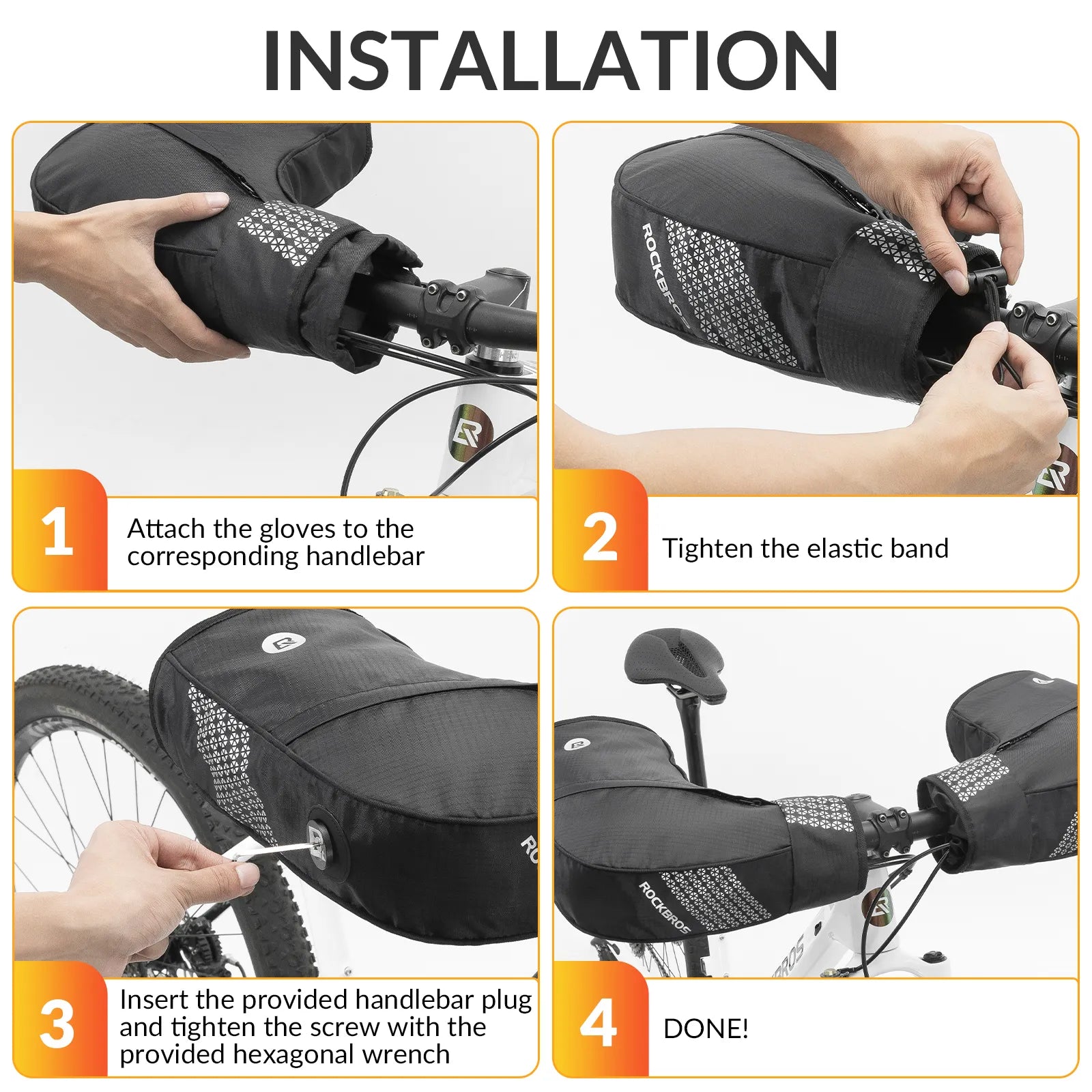 ROCKBROS windproof bike bar mitts with thermal fleece for cold weather cycling