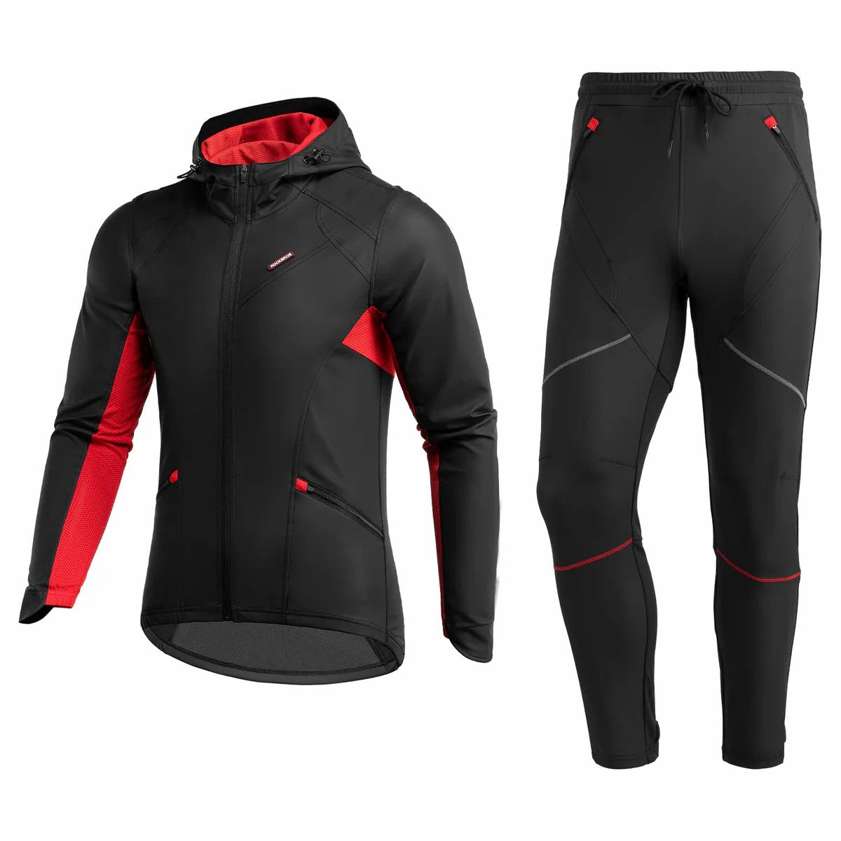 ROCKBROS windproof thermal cycling jacket and pants set for winter riding, fleece lined, warm and breathable outdoor sportswear