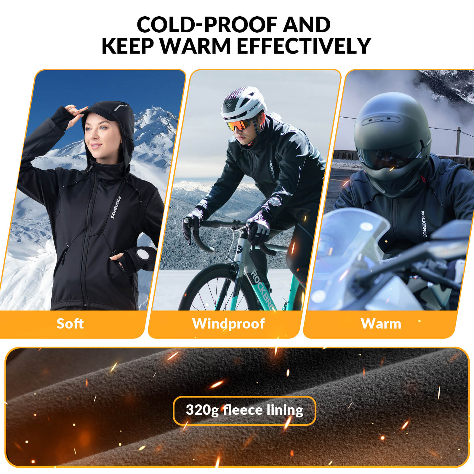 ROCKBROS Unisex Windproof Thermal Cycling Jacket for cold weather cycling, breathable and warm riding jacket