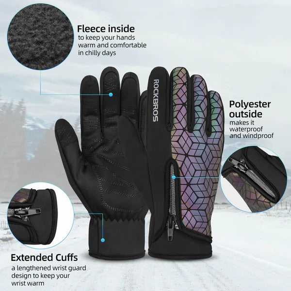 ROCKBROS Winter Cycling Gloves Thermal Windproof Touchscreen Bike Gloves with Reflective
#Color_Colorful