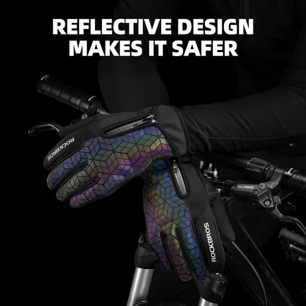 ROCKBROS Winter Cycling Gloves Thermal Windproof Touchscreen Bike Gloves with Reflective
#Color_Colorful