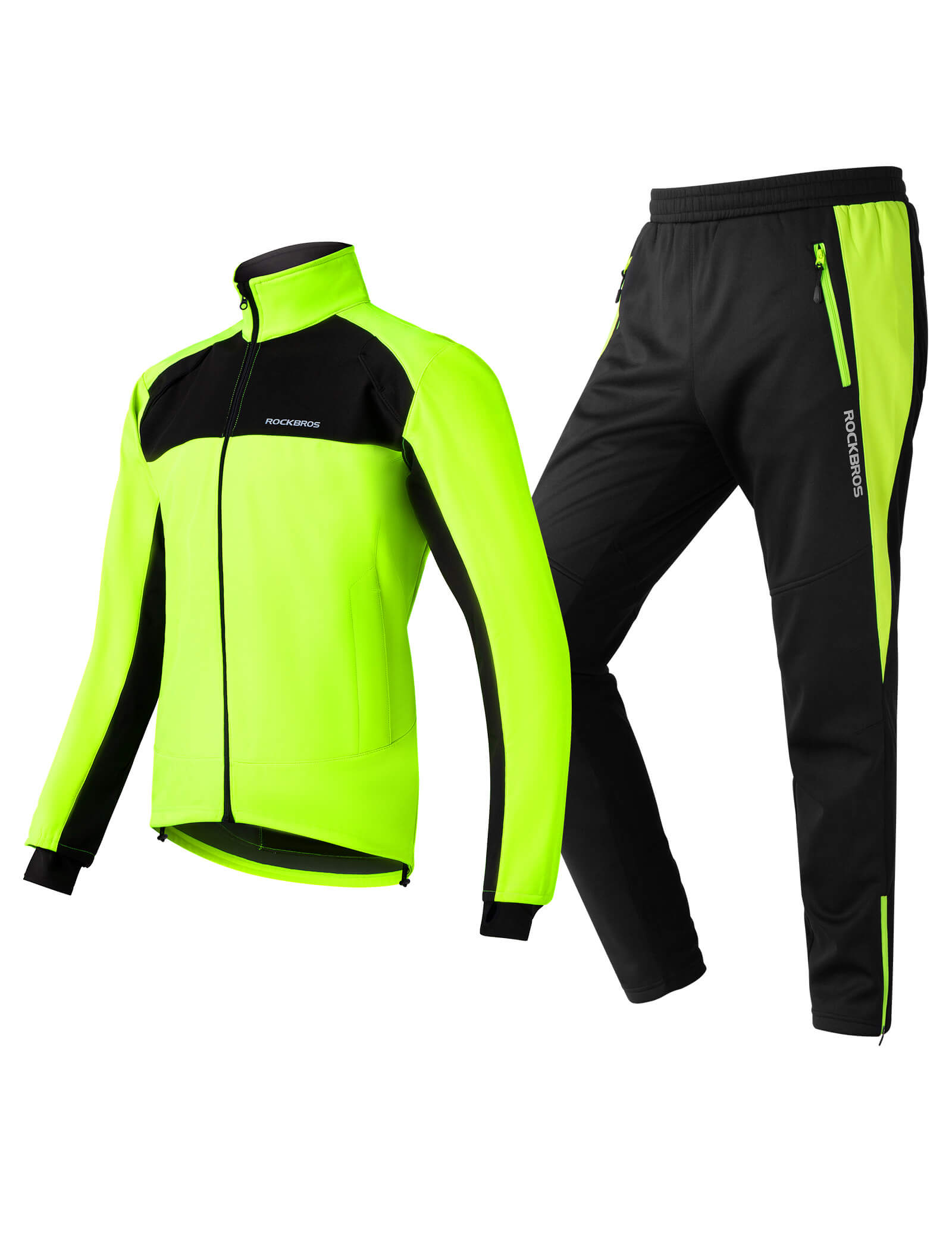 ROCKBROS winter cycling kit with thermal fleece windproof jersey and pants for cold weather