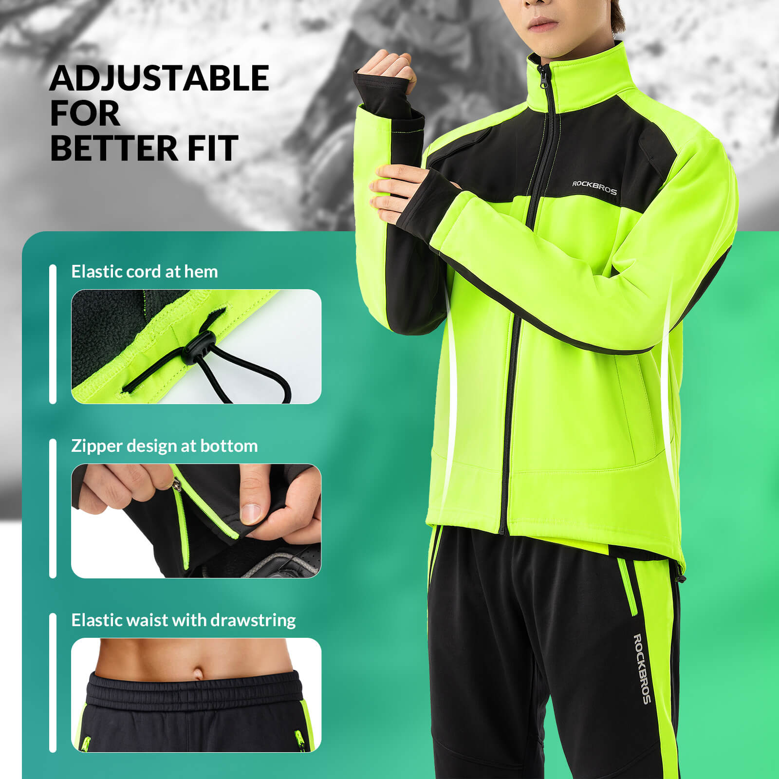 ROCKBROS winter cycling kit with thermal fleece windproof jersey and pants for cold weather