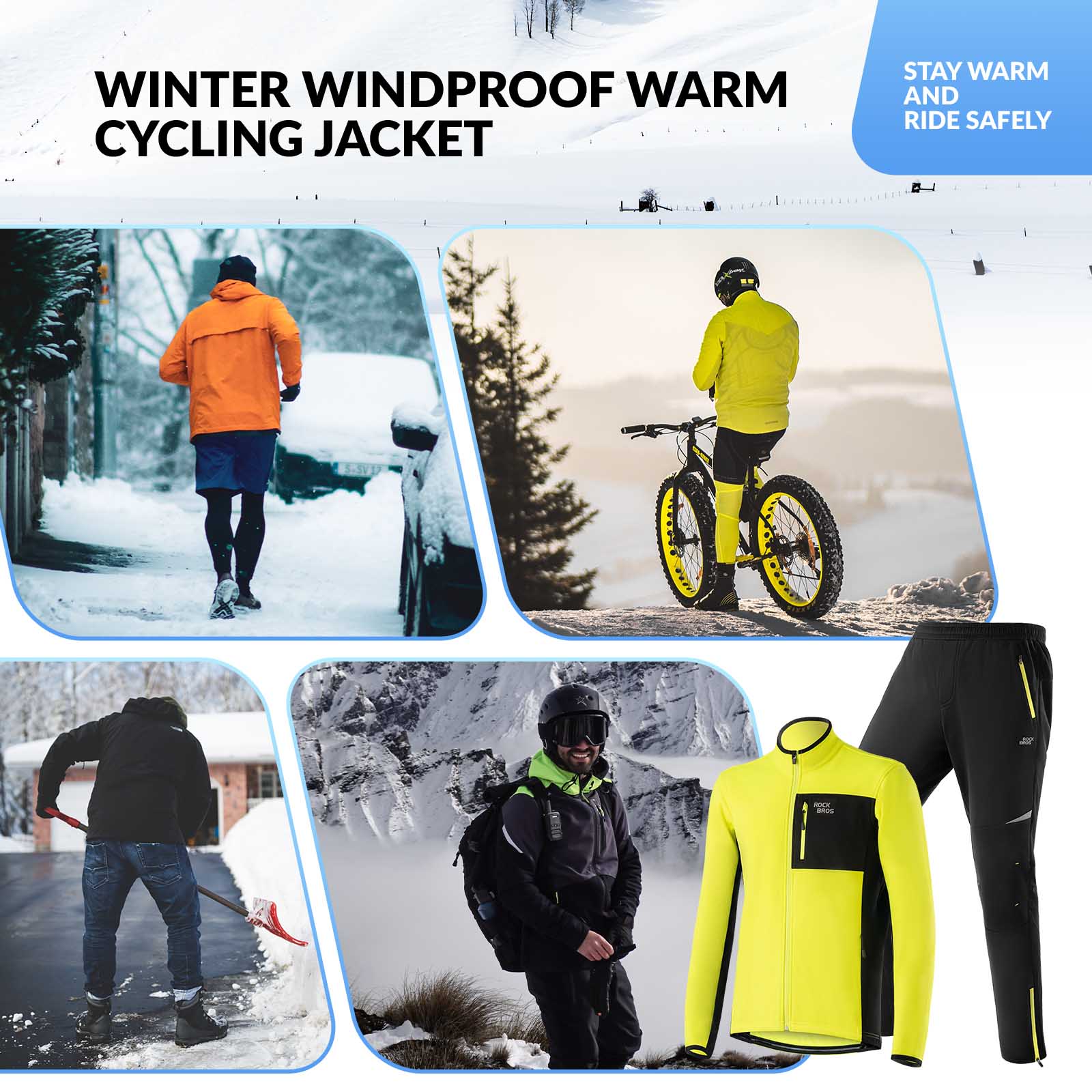 ROCKBROS winter thermal cycling jacket and pants set for windproof outdoor rides