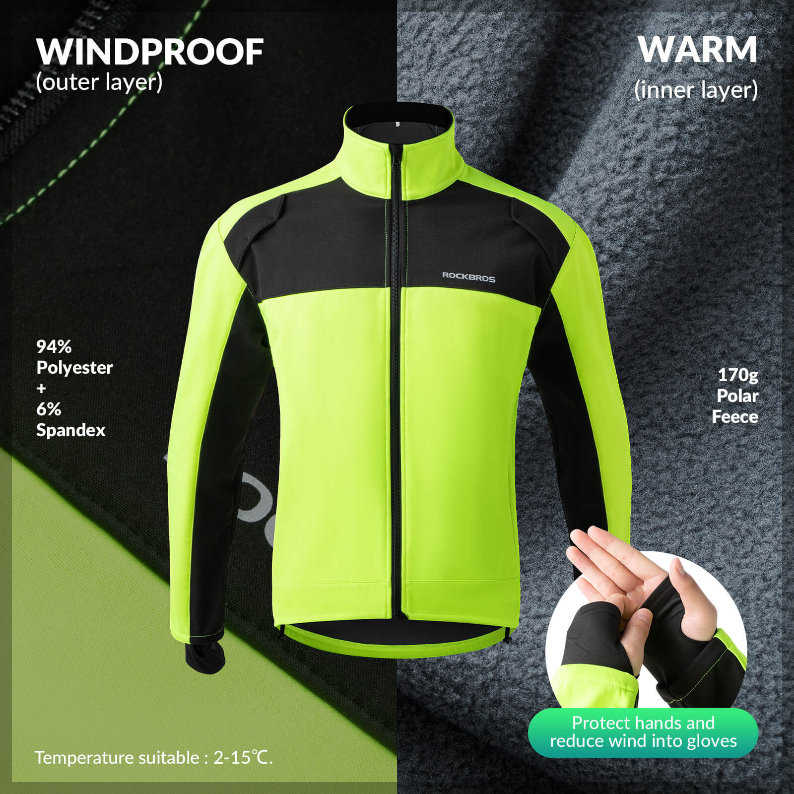 ROCKBROS winter thermal windproof cycling jacket for cold weather rides