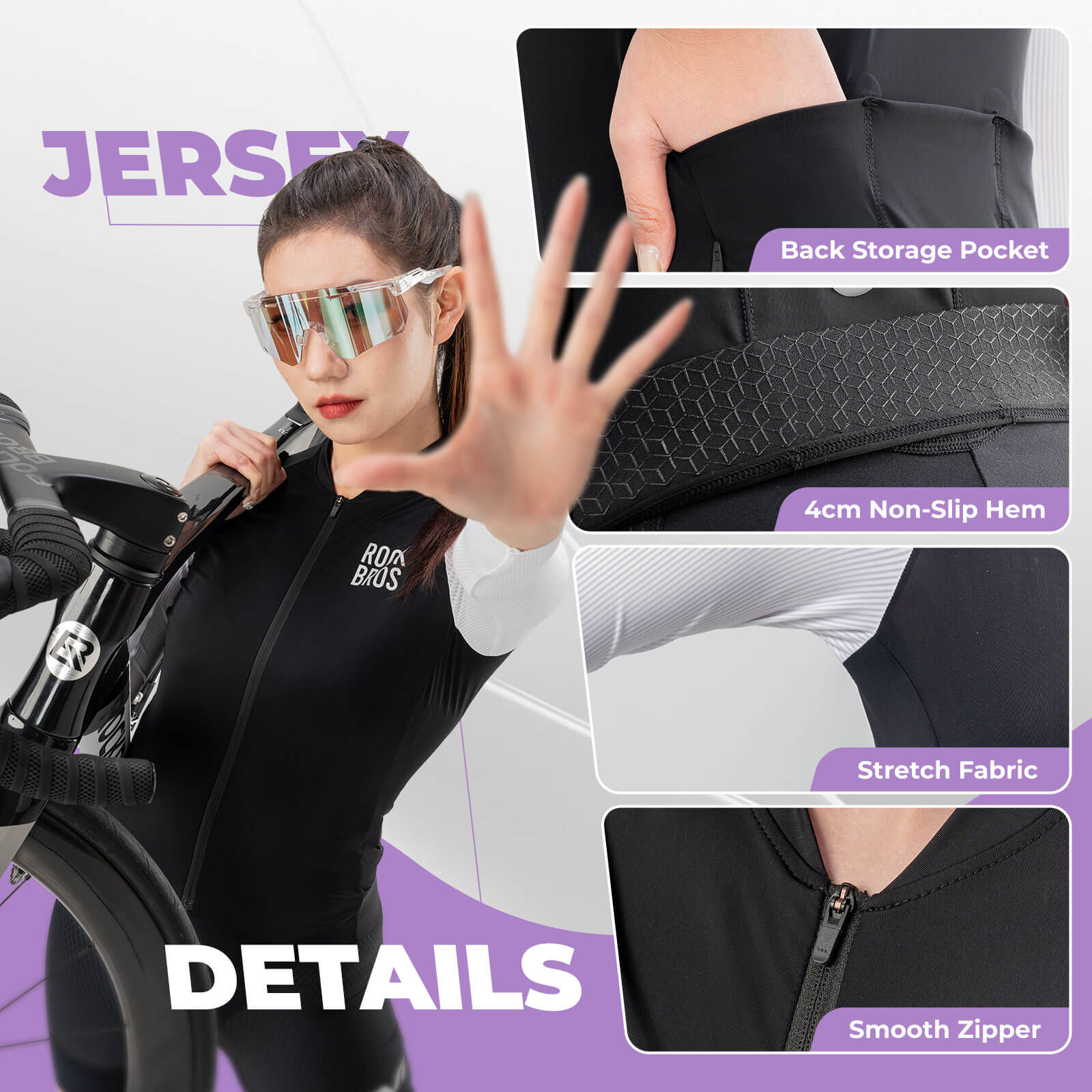 ROCKBROS women's breathable long-sleeve cycling jersey
#Color_Black