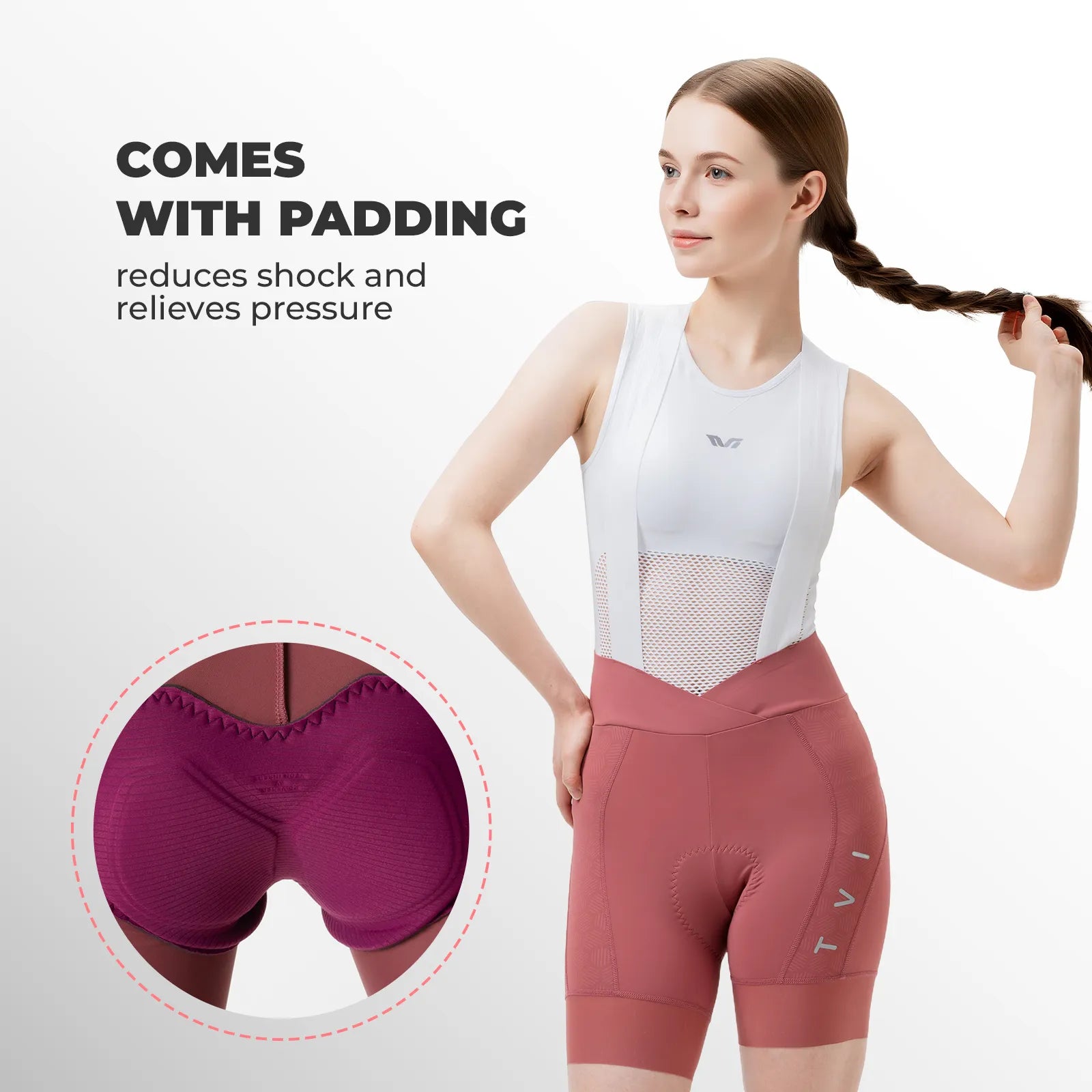 ROCKBROS women’s magnetic Clasp bib cycling shorts with high waist, padded design, and breathable quick-dry fabric