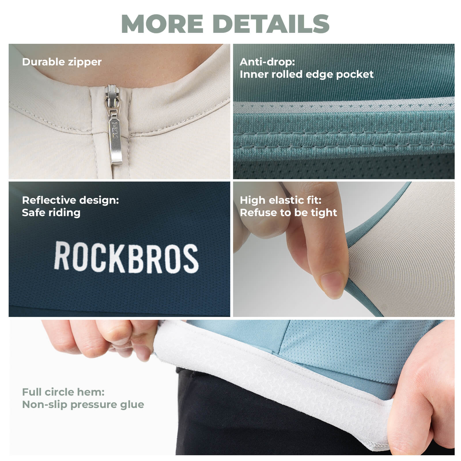 Reflective strip and zipper details on ROCKBROS summer cycling jersey