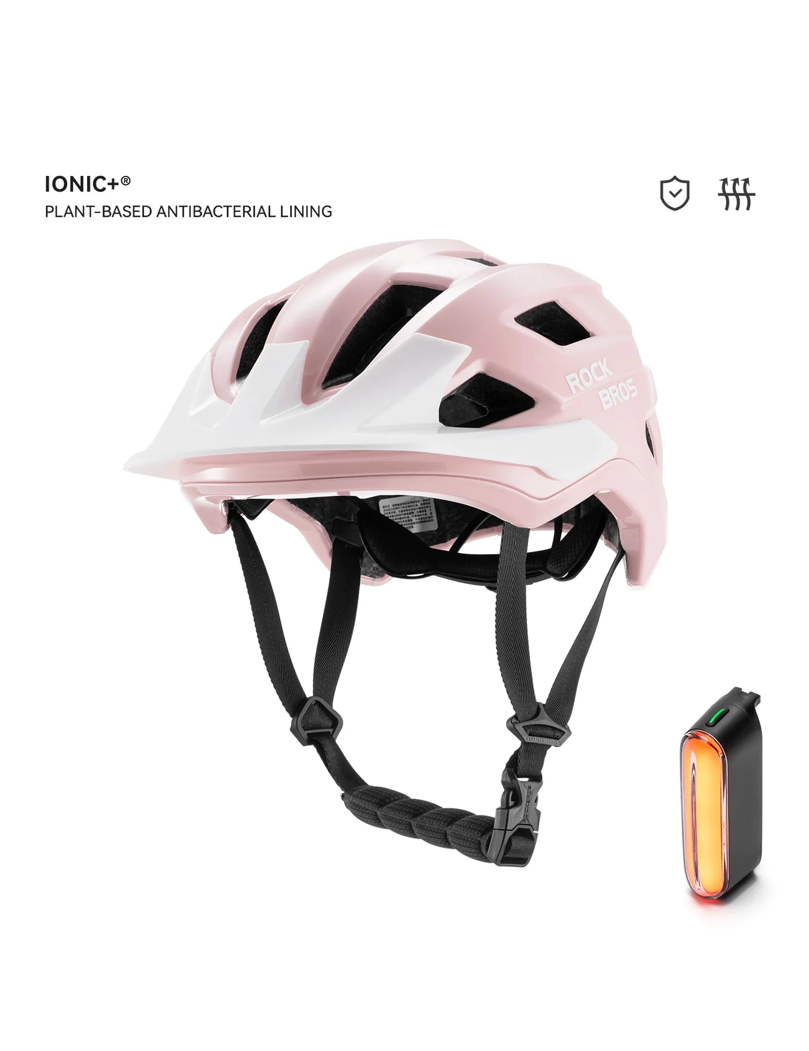 ROCKBROS youth cycling helmet with high coverage rear protection and magnetic rear light mount for safer riding
#Color_Pink