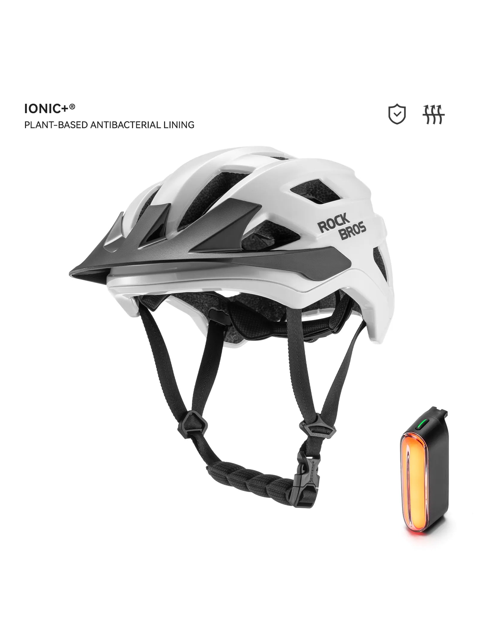 ROCKBROS youth cycling helmet with high coverage rear protection and magnetic rear light mount for safer riding
#Color_White
