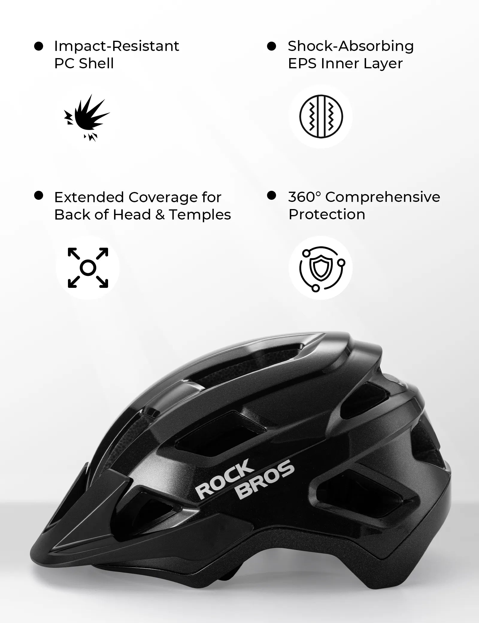 ROCKBROS youth cycling helmet with high coverage rear protection and magnetic rear light mount for safer riding
#Color_Black