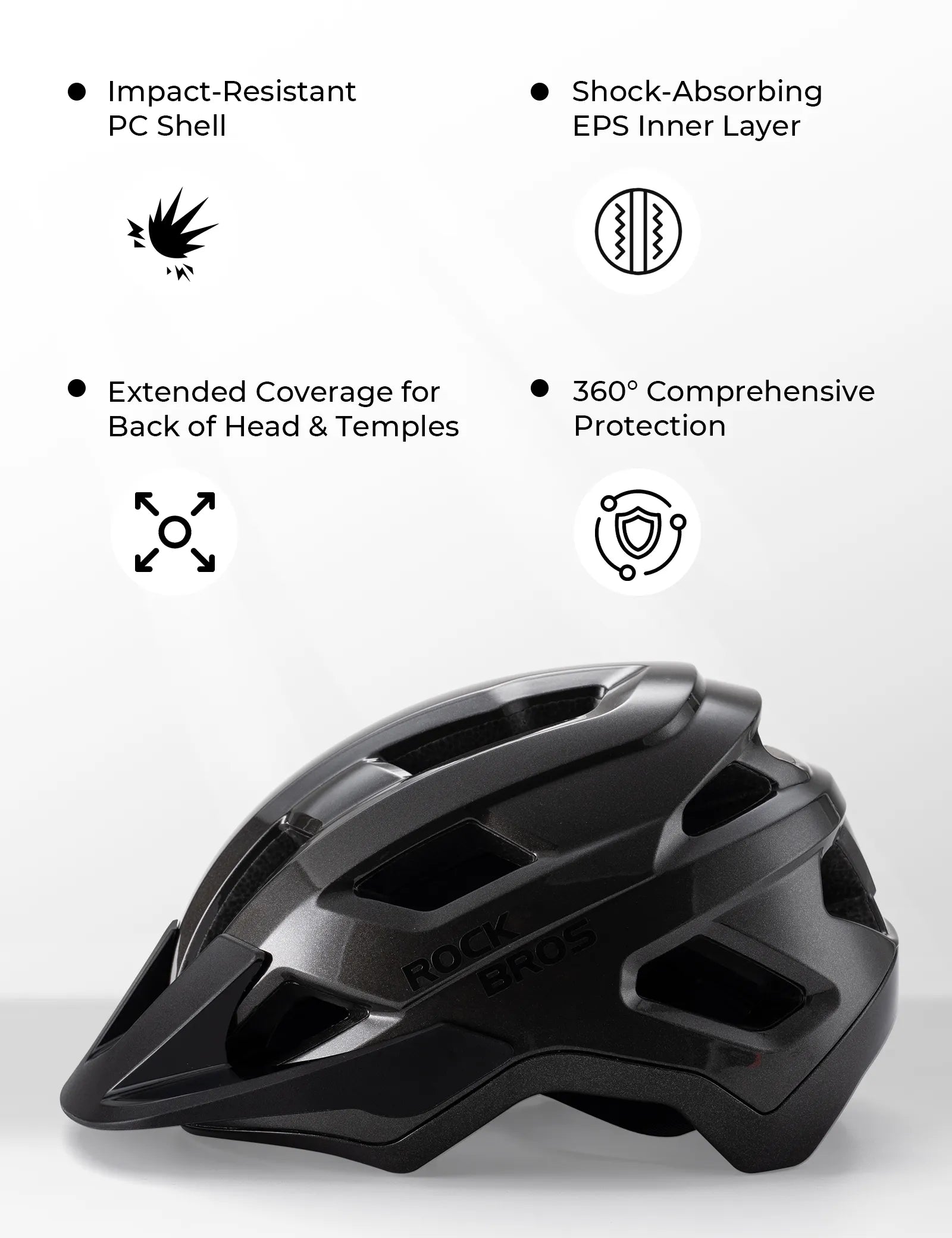 ROCKBROS youth cycling helmet with high coverage rear protection and magnetic rear light mount for safer riding
#Color_Titanium