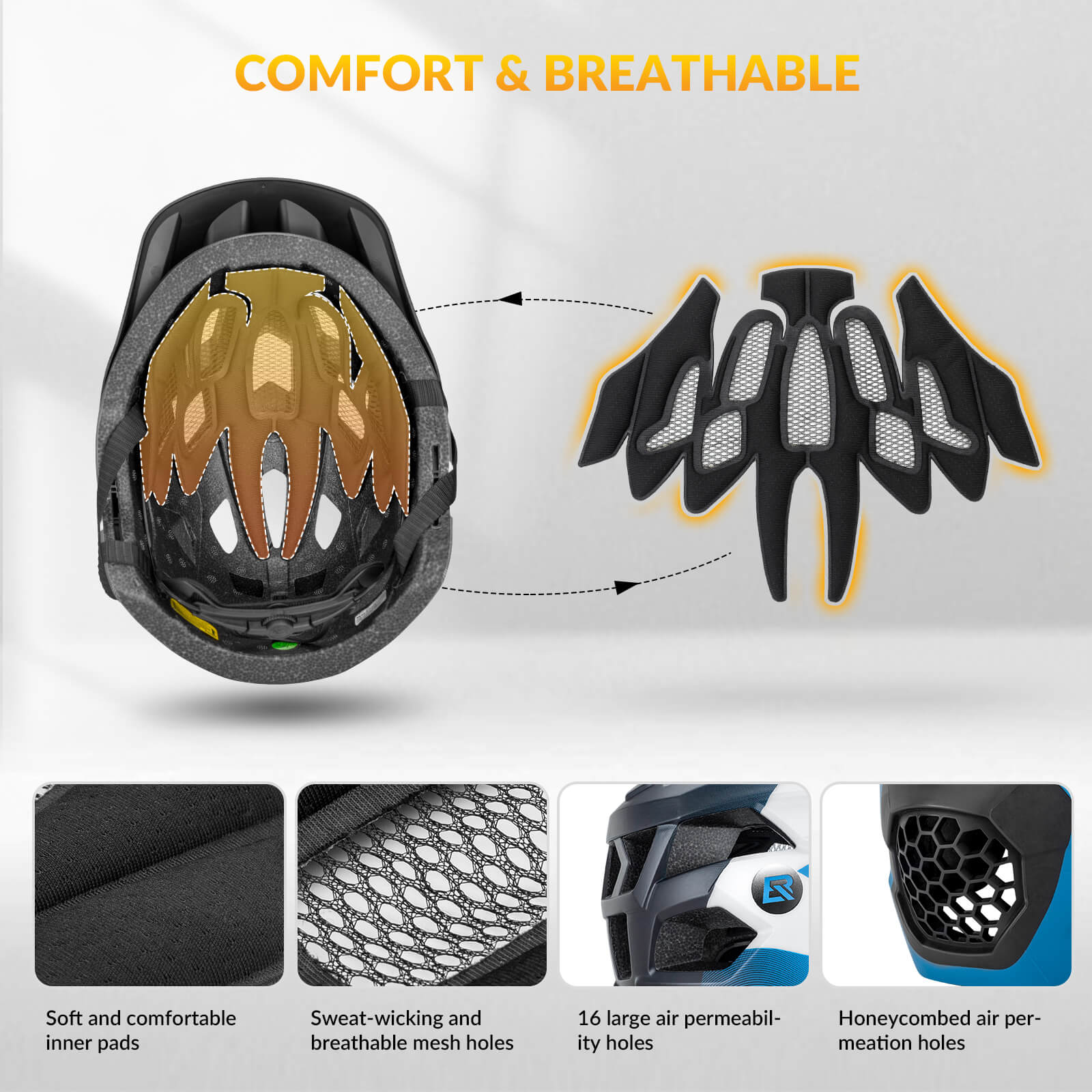 Youth full face helmet with ventilation design by ROCKBROS
#Color_Blue