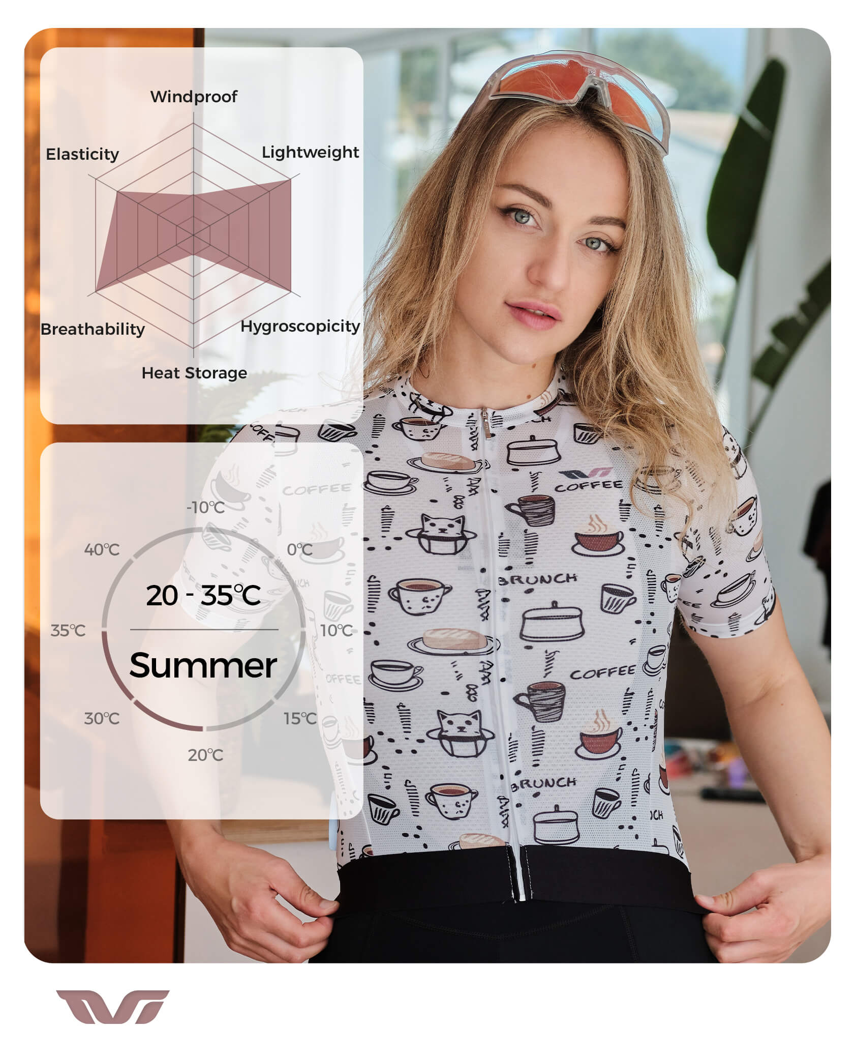 Women's TVI Breakfast Club short-sleeve cycling jersey, breathable and stylish