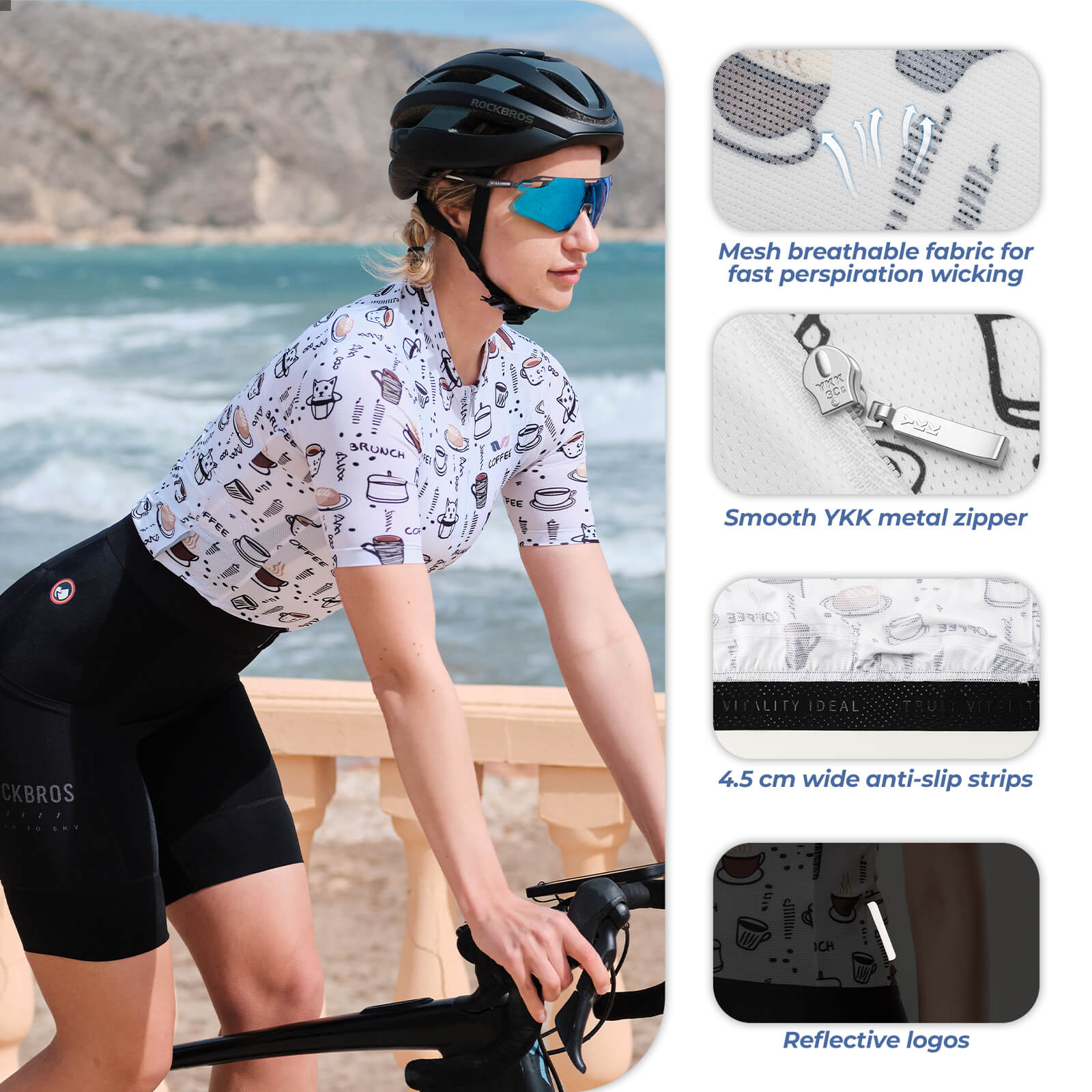 Women's TVI Breakfast Club short-sleeve cycling jersey, breathable and stylish